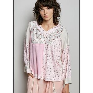 POL. Pink Patchwork Floral Top
